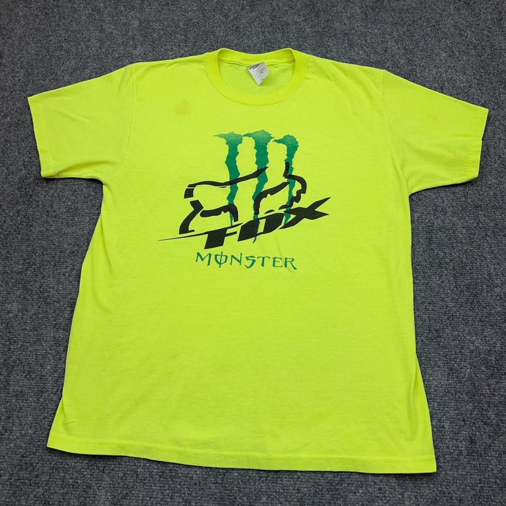 Fox Racing x Monster Energy T-Shirt Mens Large Neon Motocross VTG Y2K Jerzees